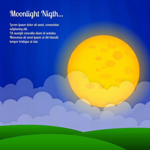 Vector background with clouds and big moon in the sky. - Vector, Image