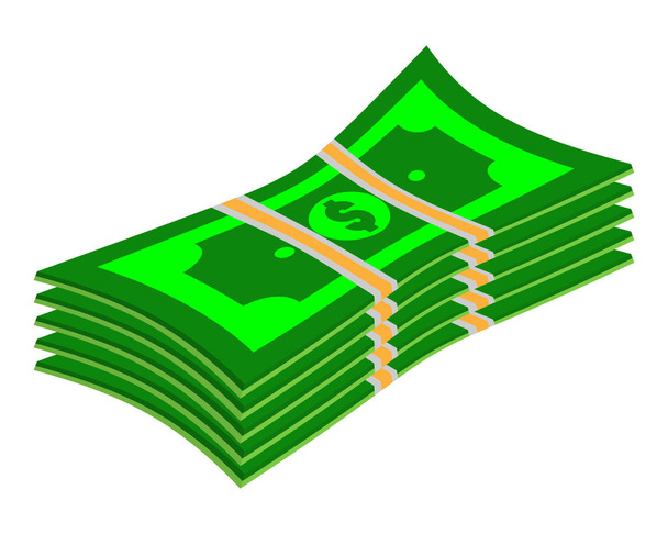 Vektorpakete von Dollarnoten in verschiedenen Winkeln. Haufen Bargeld isometrische Illustration - Vektor, Bild