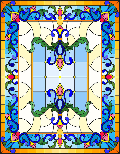 llustration v vitráže stylu abstraktní víří, květy a listy na světlém pozadí, vertikální orientace - Vektor, obrázek