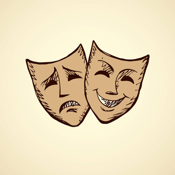 Comédie et tragédie masques théâtraux. Illustration vectorielle - Vecteur, image