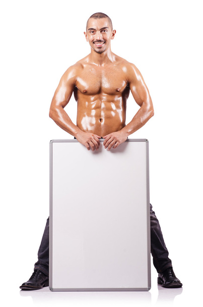 Naked man with blank board - Photo, Image