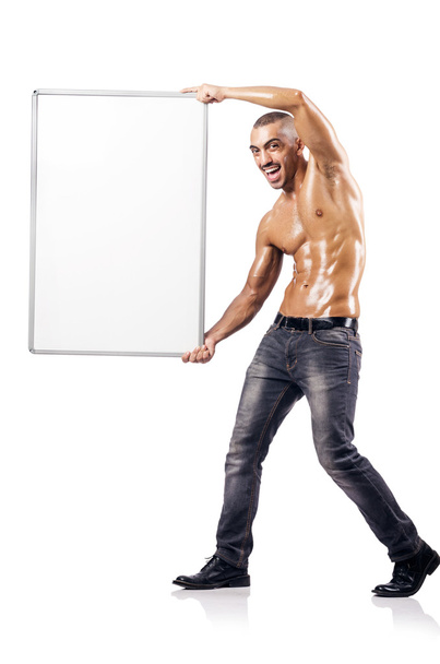 Medio hombre desnudo con tablero en blanco
 - Foto, imagen