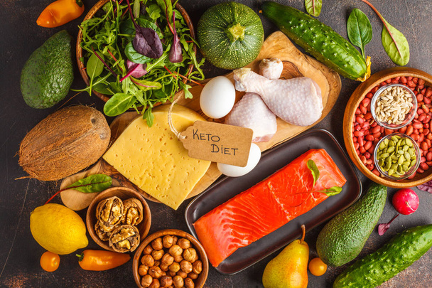 Keto (ketogenic) diet concept. Balanced low-carb food background - Fotografie, Obrázek