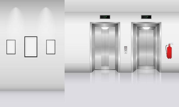 Реалистичный лифт в офисном здании, Концепция интерьера, Вектор
 - Вектор,изображение