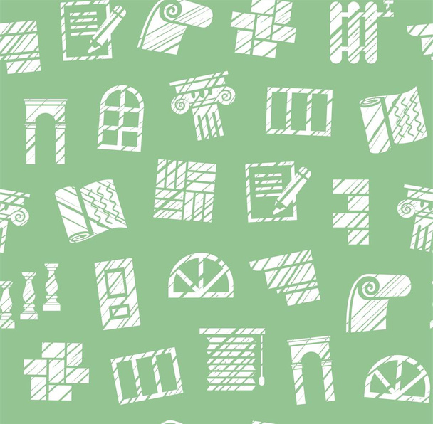 Decoration materials, construction, seamless pattern, pencil hatching, green, vector. Finishing of premises and buildings. One-color, flat background. Hatching with a white pencil on a green field. Imitation.  - Vektor, obrázek