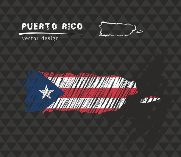 Porto Rico national vector map with sketch chalk flag. Sketch chalk hand drawn illustration - Vector, Image