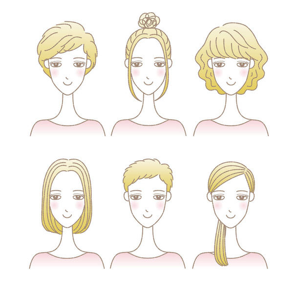 Conjunto de mujeres en diferentes peinados
 - Vector, Imagen