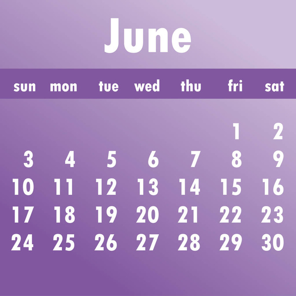 Calendario de junio 2018. La semana comienza el domingo. Vector de negocio illu
 - Vector, Imagen