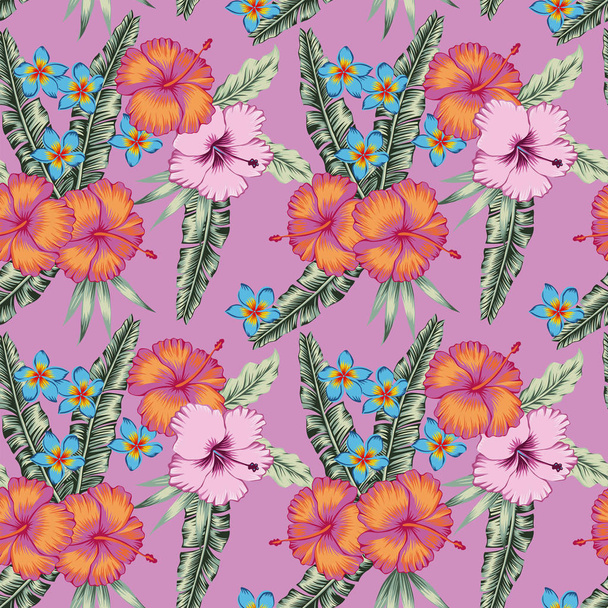 Hibiscus flowers plumeria diferent color seamless pattern - Vettoriali, immagini