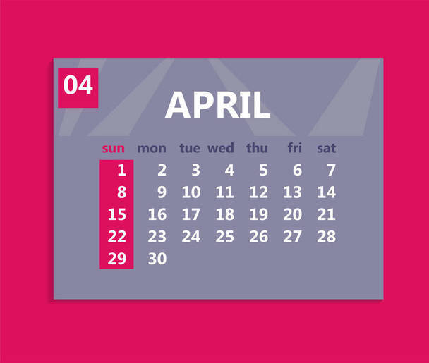 Квітневий календар 2018 року. Тиждень починається у неділю. Діловий вектор illu
 - Вектор, зображення