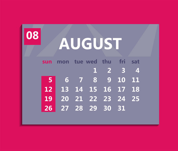 Calendario de agosto 2018. La semana comienza el domingo. Negocio vector enfermo
 - Vector, Imagen