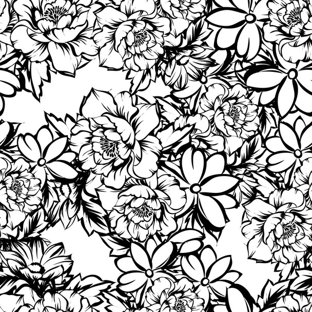 Seamless vintage style flower pattern. Floral elements on white. - Vector, imagen