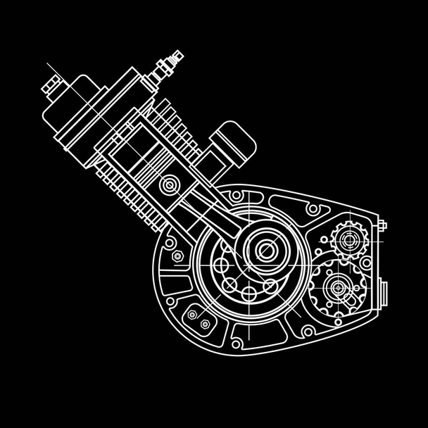 Motocycle engine design isolated in black background. It can be used as an illustration for the high-tech, systems and mechanisms, motors, development of engineering and research. - Vector, Image