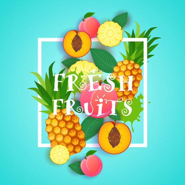 Fresh Fruits Background Organic Healthy Food Concept - Vektor, Bild