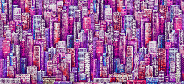 Hand drawn background with big city. Illustration with architecture, skyscrapers, megapolis, buildings, downtown. - Photo, Image