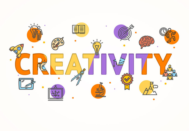 Rajzfilm a kreativitás fogalmát kártya poszter. Vektor - Vektor, kép