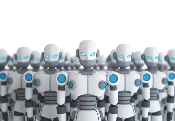 Gruppo di robot su bianco, intelligenza artificiale in futuristica
 - Foto, immagini