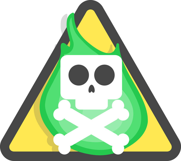 Peligro. Advertencias sobre actividades nocivas con sustancias tóxicas inflamables. Un cráneo con huesos frente a una explosión de fuego verde. EPS 10 Vector de ilustración
. - Vector, imagen