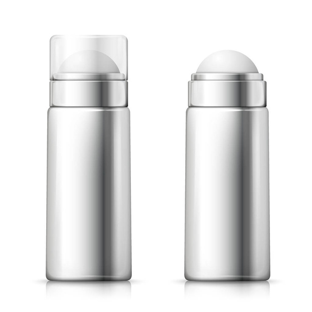Vector set - 3d realistic silver deodorant bottles - Wektor, obraz