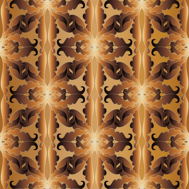 Золотой 3d барокко цветочный бесшовный узор. Векторный винтажный блеск
  - Вектор,изображение