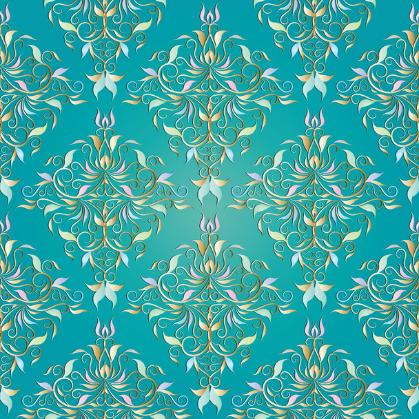 Patrón sin costuras Damasco. Vector floral fondo turquesa
 - Vector, Imagen