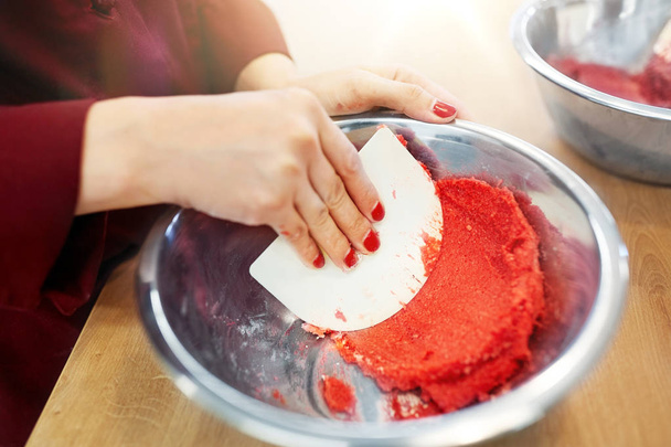 chef making macaron batter at confectionery - Fotografie, Obrázek