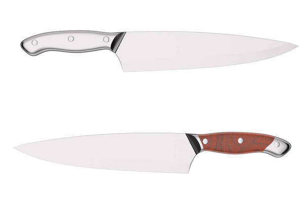 Χάλυβα μαχαίρι σεφ της κουζίνας. 3D rendering - Φωτογραφία, εικόνα