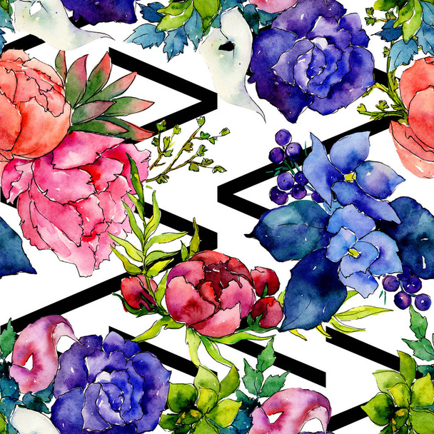 Bouquet wildflower flower pattern in a watercolor style. - Photo, Image
