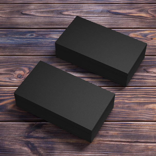 Stacks of Black Blank Business Cards. 3d Rendering - Photo, Image