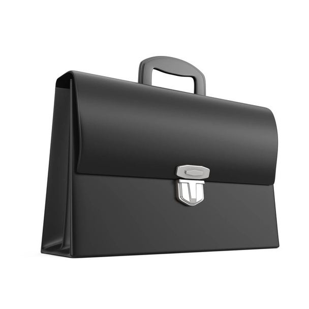 Чорний Шкіряний портфель зі срібною пряжкою. 3D-рендерінг - Фото, зображення
