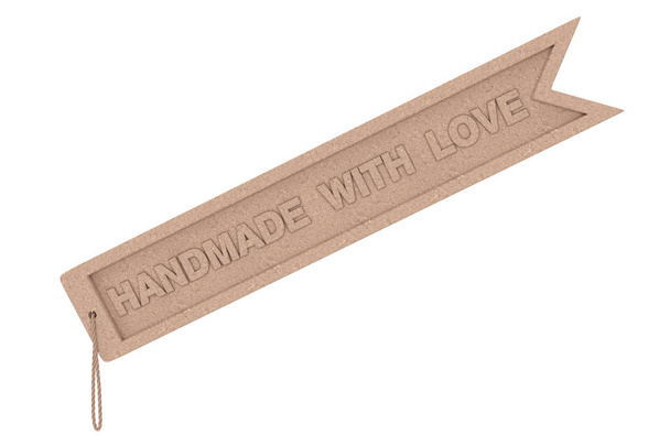 Wooden Craft Tag with Handmade With Love Sign and Rope. 3d Rende - Photo, Image