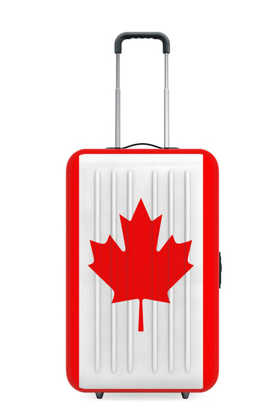 Cestovat do Kanady precizní. Kufr s Kanadou vlajky. 3D vykreslování - Fotografie, Obrázek