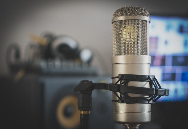 Professional tube condenser microphone in the record studio. - Фото, изображение
