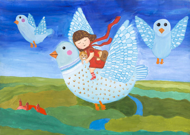 Dla dzieci gwasz malarstwo, "Magic loty we śnie" - Zdjęcie, obraz