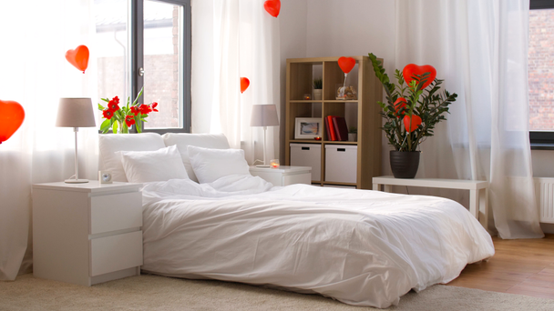 cozy bedroom decorated for valentines day - Footage, Video
