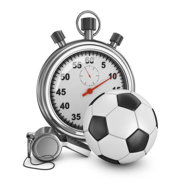 Balón de fútbol, silbato de árbitro y cronómetro
 - Foto, imagen