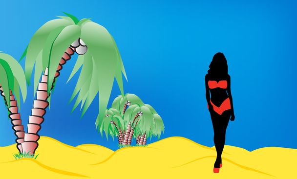 silueta ženy na pláži - Vektor, obrázek
