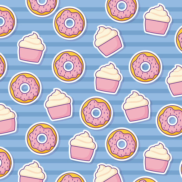donut en cupcakes achtergrond - Vector, afbeelding