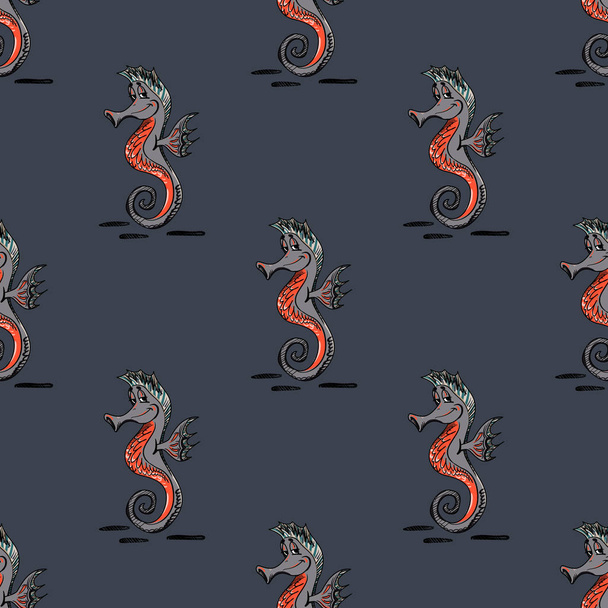 Quirky seahorse seamless pattern - Vecteur, image