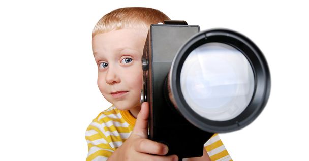 Boy with old movie camera - Fotoğraf, Görsel