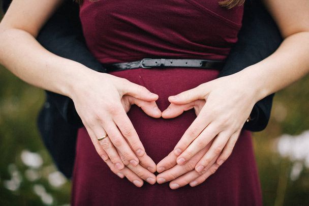 barriga grávida e forma do coração das mãos
 - Foto, Imagem