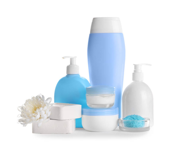 Composition of body care products on white background - Foto, Bild