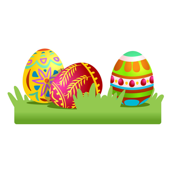 Colored Easter eggs on the grass. Vector illustration isolated on white background. Clipart for the holiday design and cards. - Vector, afbeelding