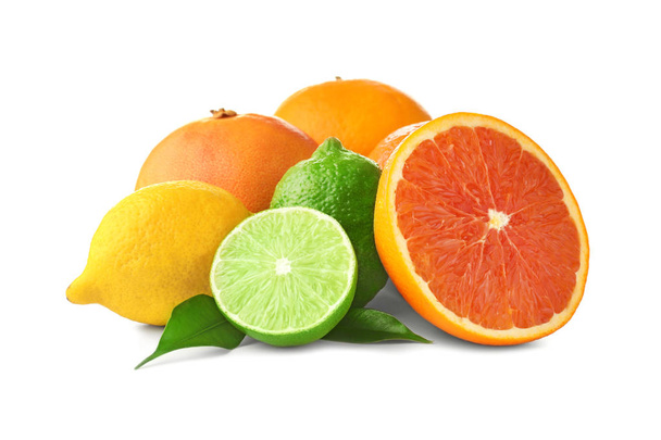Ripe citrus fruits on white background - Фото, изображение
