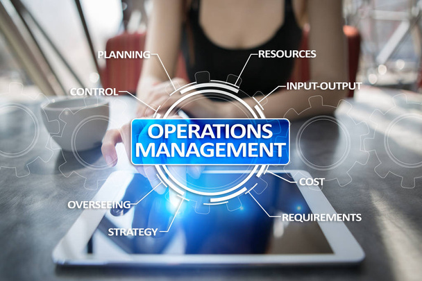Operations Management Geschäfts- und Technologiekonzept auf virtuellem Bildschirm. - Foto, Bild