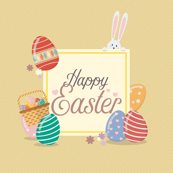 Gelukkig Pasen sjabloon voor spandoek met konijn en eieren - Vector, afbeelding