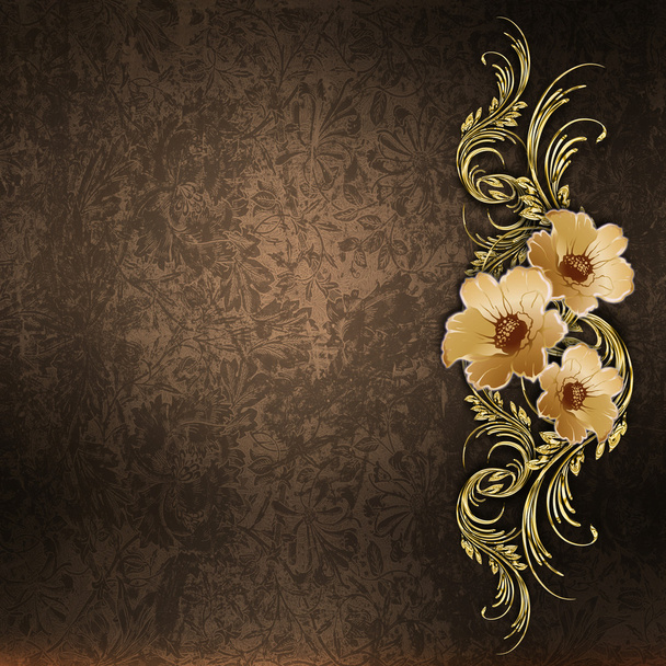 Gold floral border on a grunge background - Фото, изображение