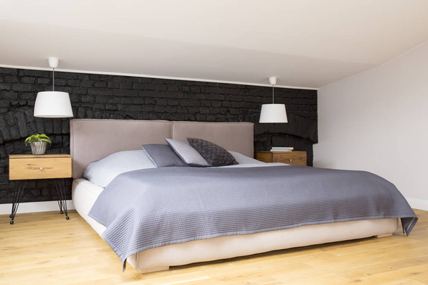 Grey cozy bedroom interior - Foto, immagini