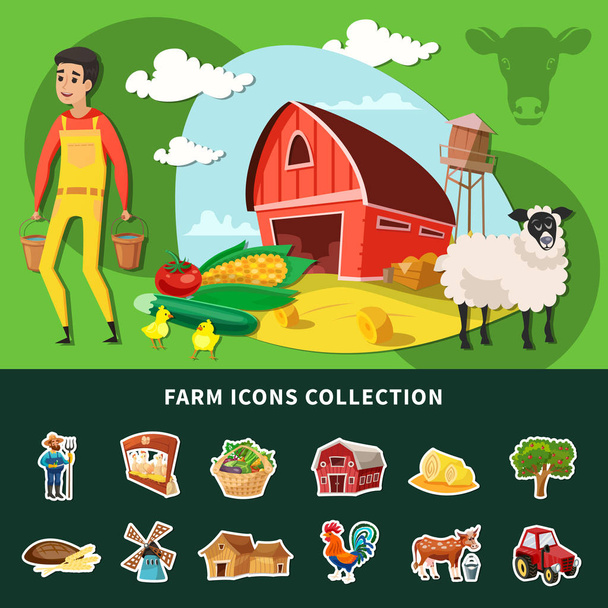 Cartoon Farm Zusammensetzung - Vektor, Bild