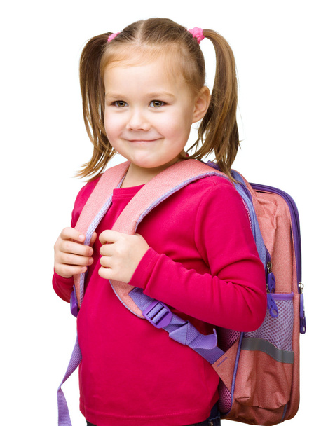 Portrait of a cute little schoolgirl with backpack - Foto, immagini